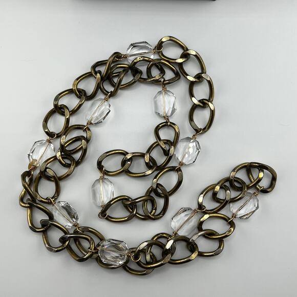 Elle G Chunky Gold and Clear Glass Long Chain Necklace 40" - Picture 3 of 3
